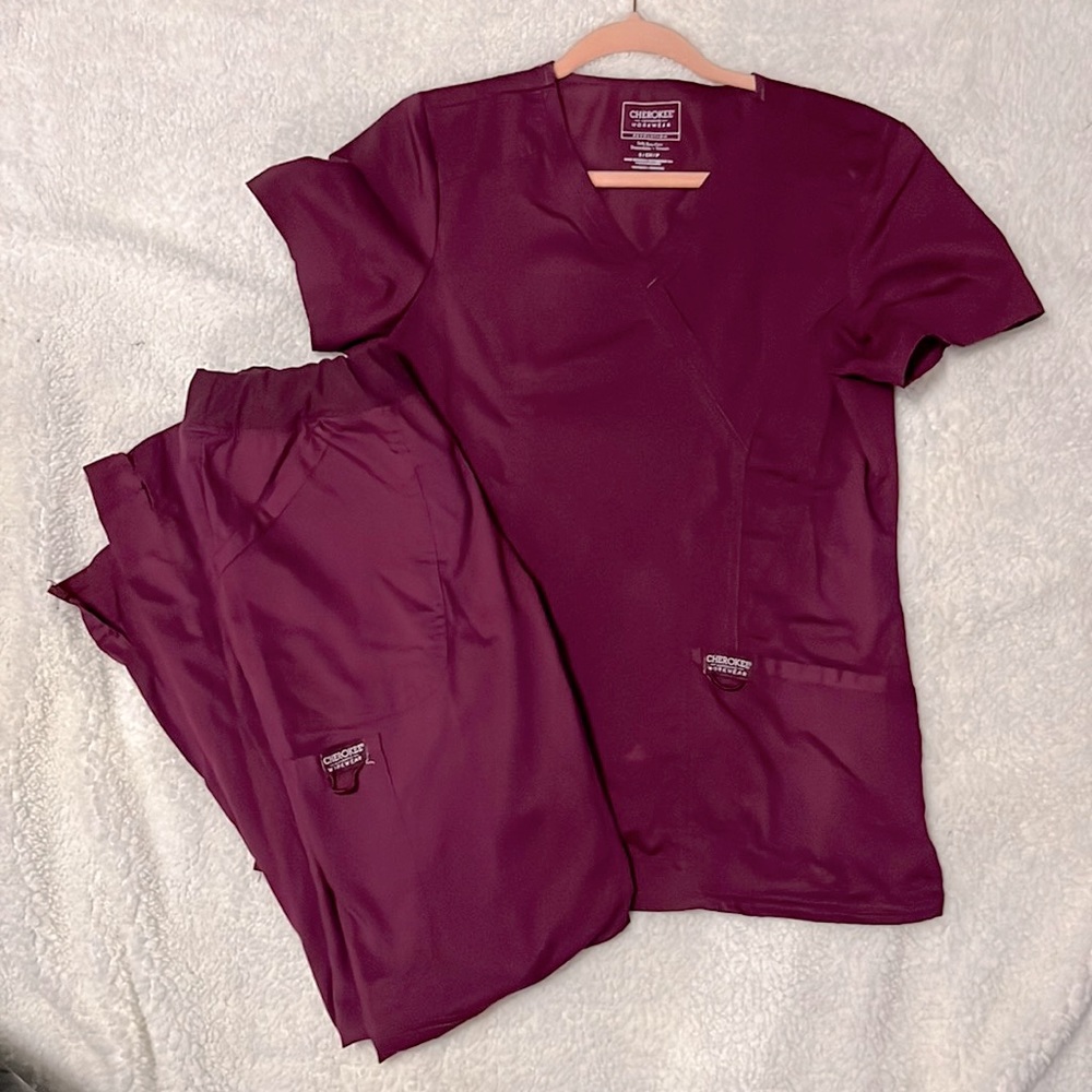 Wine Cherokee Workwear Scrub Set